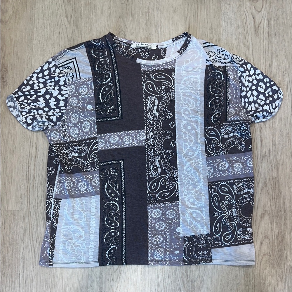 Free People Size Small Patchwork Patterned T-Shirt - image 2